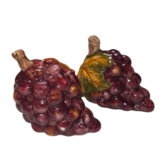 Vintage BICO China Salt & Pepper Shakers | Autumn Leaves and Grape Pattern - Picture 2 of 7